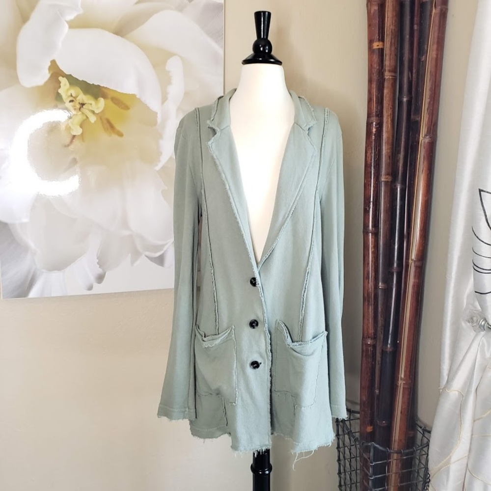 Treasure & Bond~Green Buttonup Distressed Cardigan